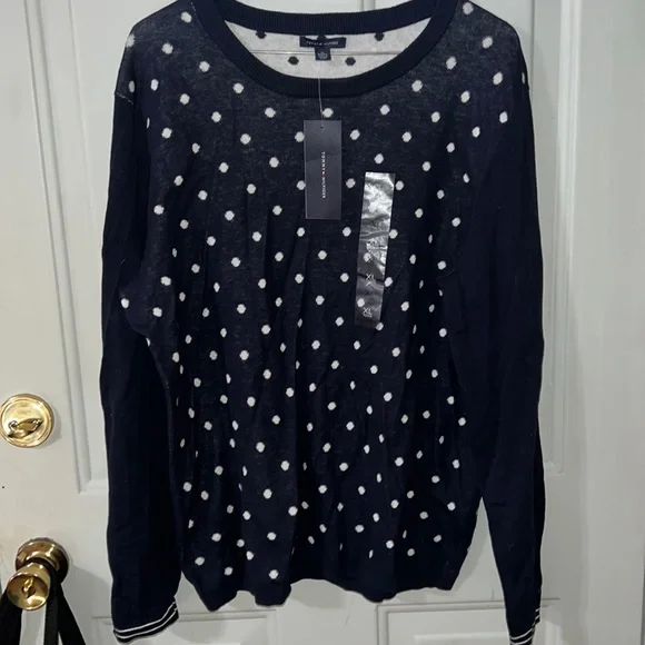 NWT Tommy Hilfiger navy polka dotted sweater sz XL - Picture 2 of 3